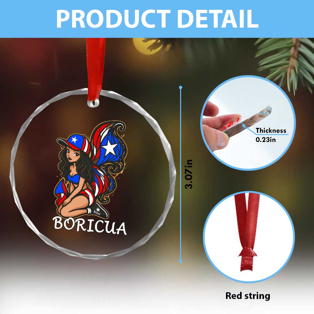 Puerto Rico Pin Up Girl Crystal Glass Ornament Taino Boricua Puerto Rican Flag - Wonder Print Shop
