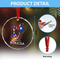 Puerto Rico Pin Up Girl Crystal Glass Ornament Taino Boricua Puerto Rican Flag - Wonder Print Shop