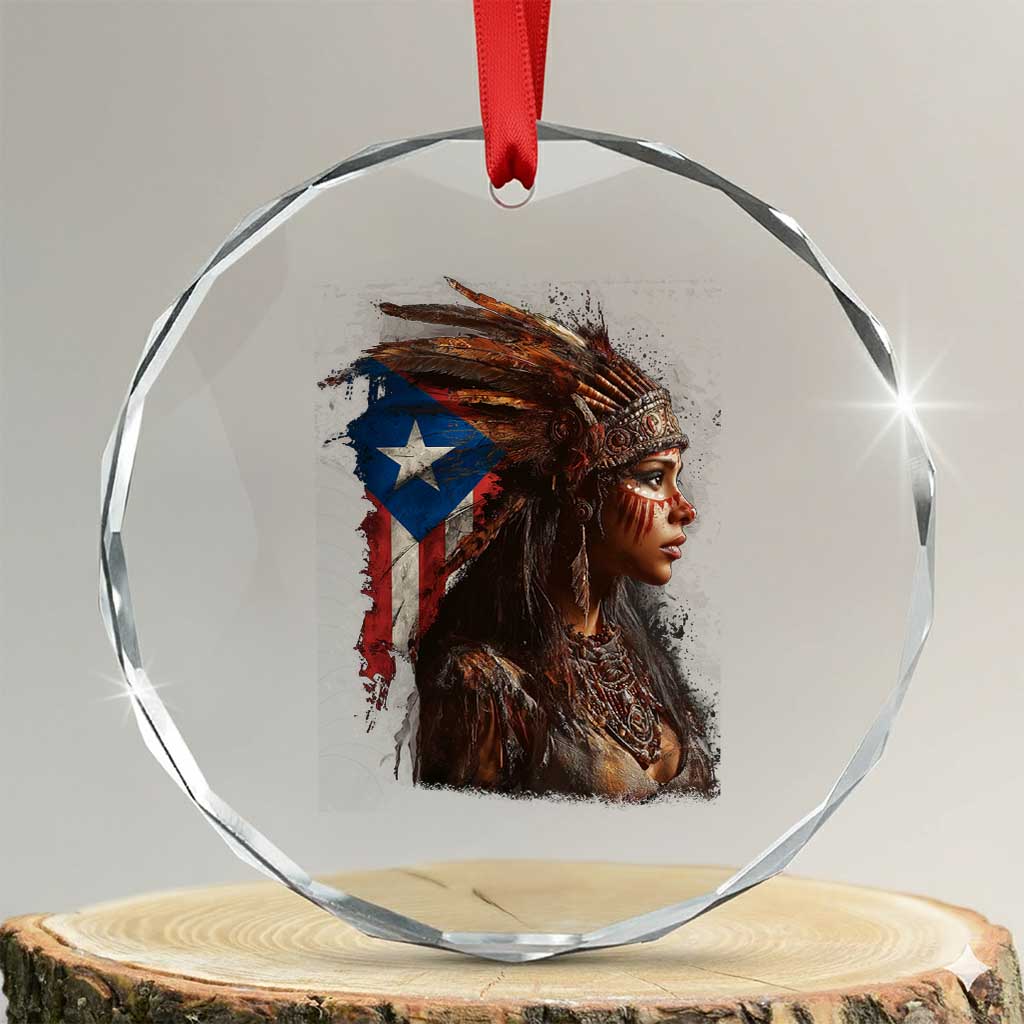 Puerto Rico Taino Warrior Woman Crystal Glass Ornament Boricua Pride