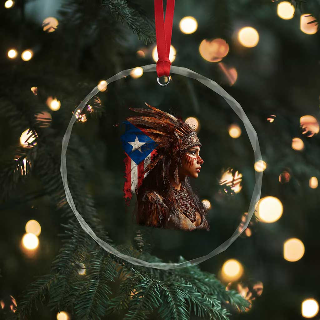 Puerto Rico Taino Warrior Woman Crystal Glass Ornament Boricua Pride