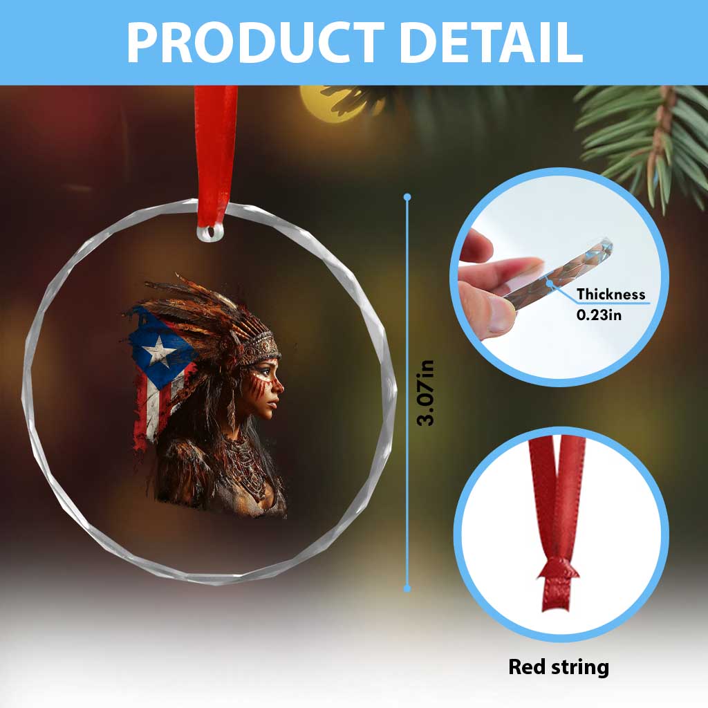 Puerto Rico Taino Warrior Woman Crystal Glass Ornament Boricua Pride