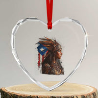 Puerto Rico Taino Warrior Woman Heart Crystal Glass Ornament Boricua Pride