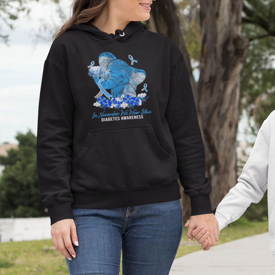 In November We Wear Cute Blue Elephant Diabetes Awareness Hoodie - Wonder Print Shop
