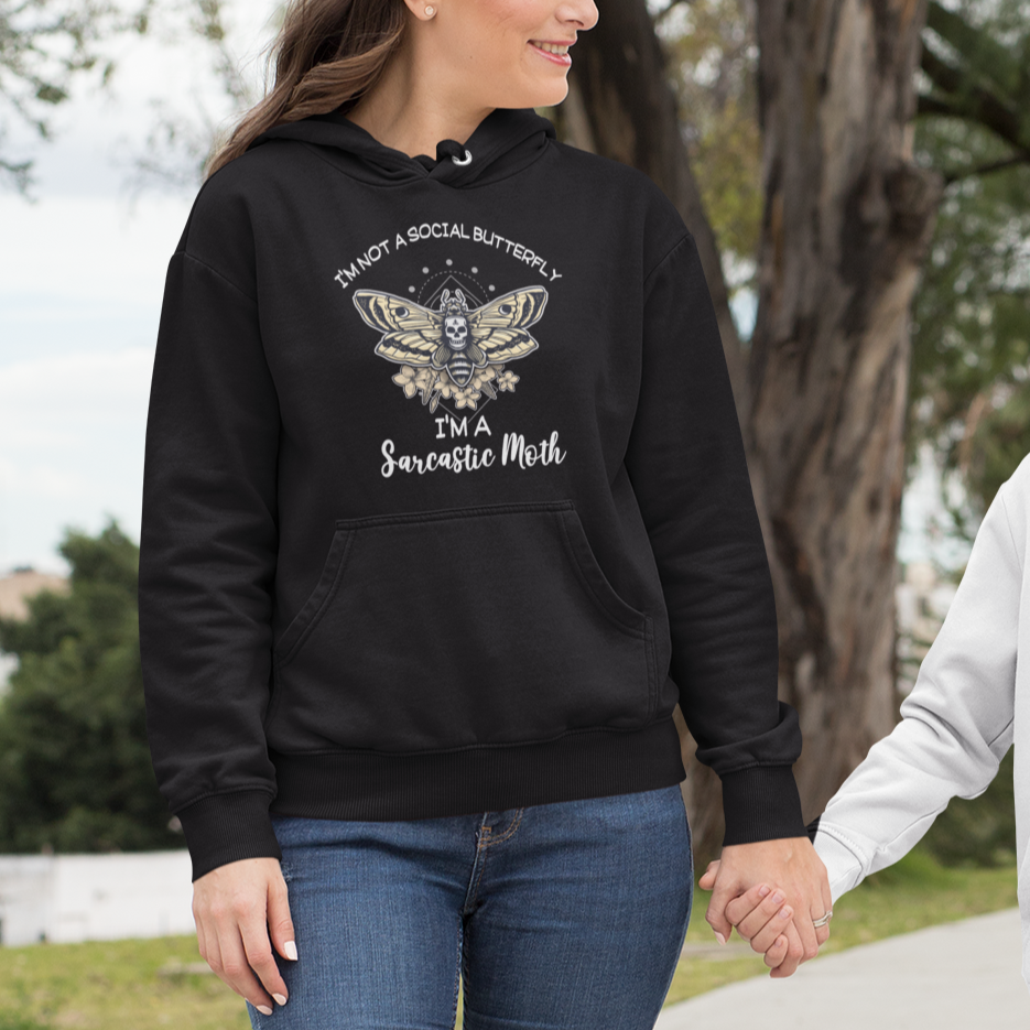 Moth Hoodie Geometry Death's Head Moth I'm A Sarcastic Moth Not A Social Butterfly Noctural Midnight Moth Shirt for Women, Moth T-shirt, Spirituality Shirt - Wonder Print Shop