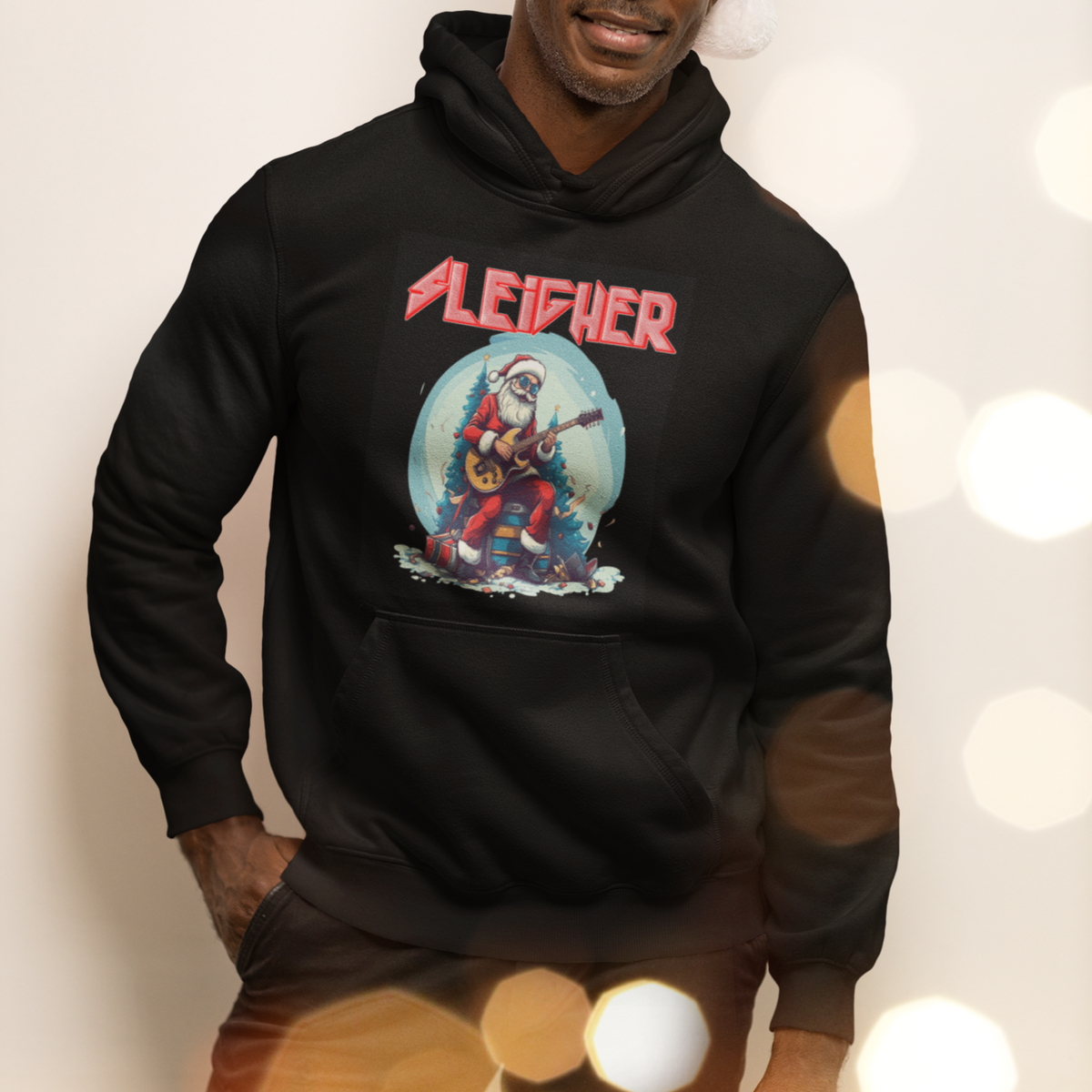 Sleigher Hail Santa Heavy Metal Christmas Rock Hoodie - Wonder Print Shop