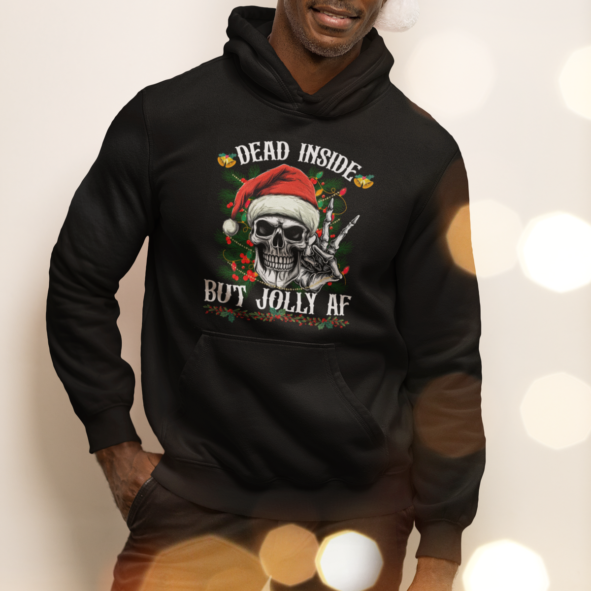Christmas Hoodie Dead Inside But Jolly AF Funny Skull Skeleton - Wonder Print Shop