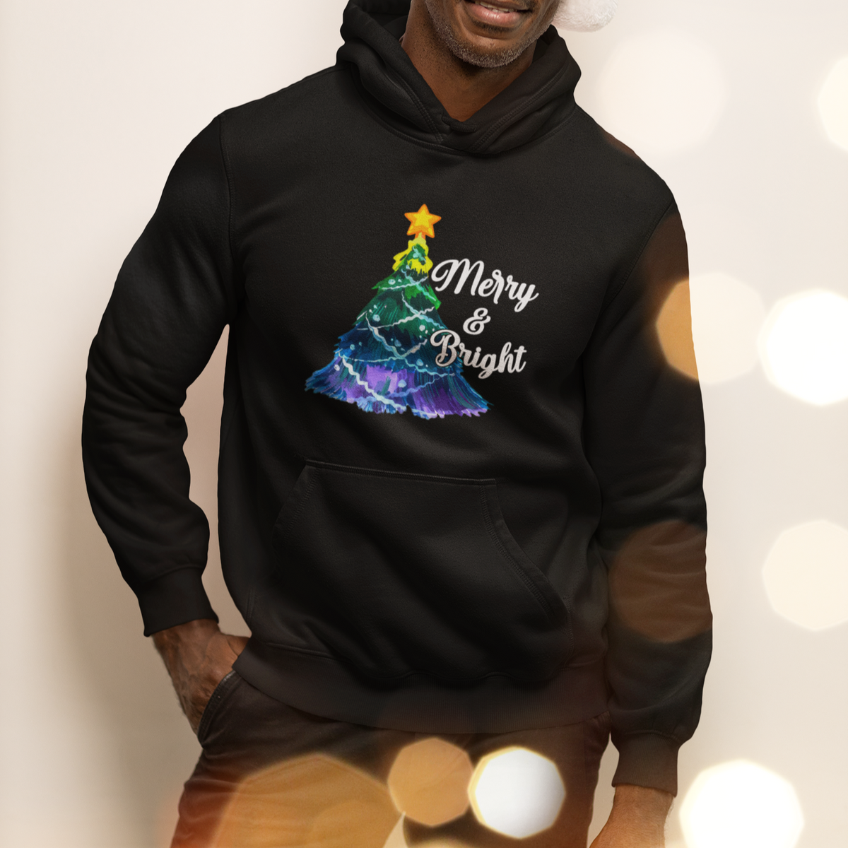 Merry And Bright Colorful Christmas Tree Xmas Holiday Hoodie - Wonder Print Shop