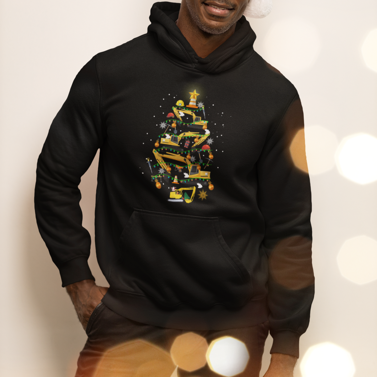 Santa Reindeer Riding Monster Truck Christmas Tree Hoodie - Wonder Print Shop