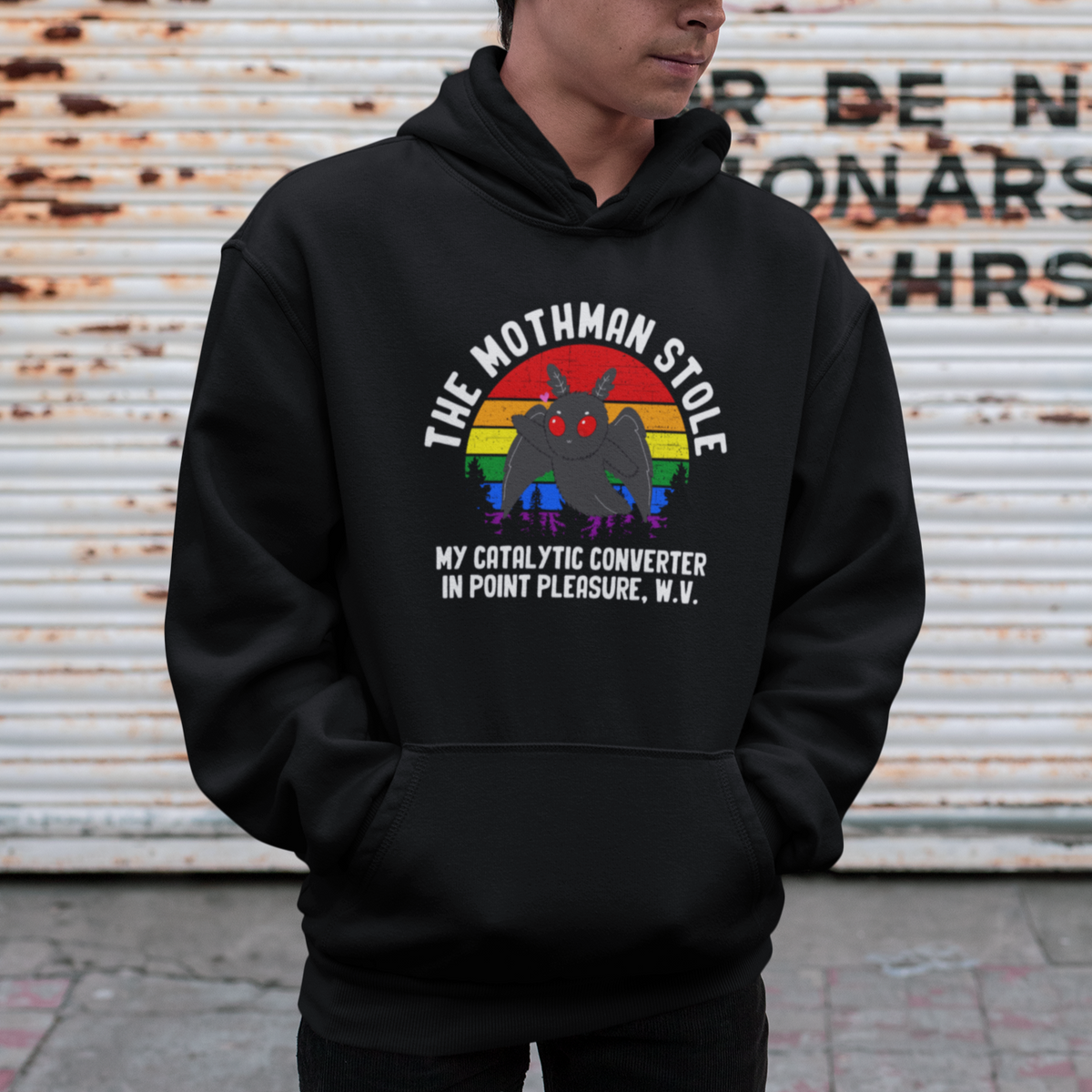 Funny Mothman Hoodie The Mothman Stole My Catalytic Converter In Point Cryptid - Wonder Print Shop