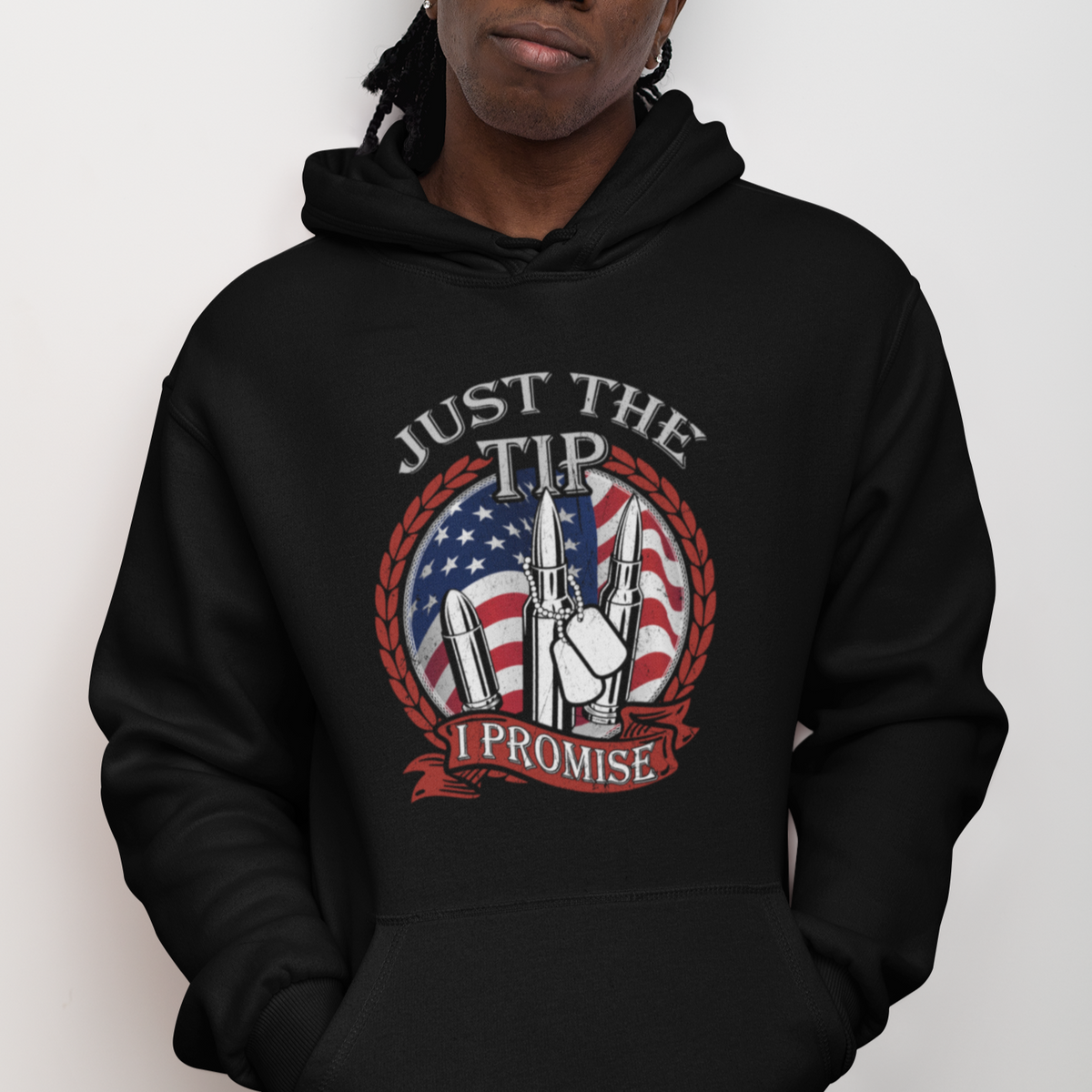 Funny Veteran Hoodie Just The Tip I Promise American Flag Bullets - Wonder Print Shop