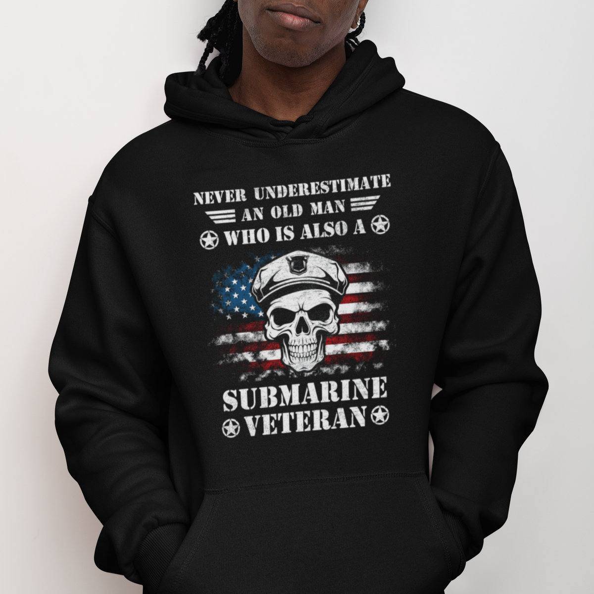 Navy Veteran Hoodie Submariner Skull American Flag - Wonder Print Shop