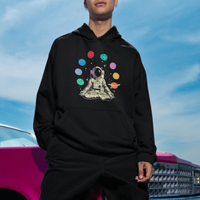Meditating In Outer Space Hoodie Astronaut Yoga Meditation Position With Solar System Planets - Wonder Print Shop