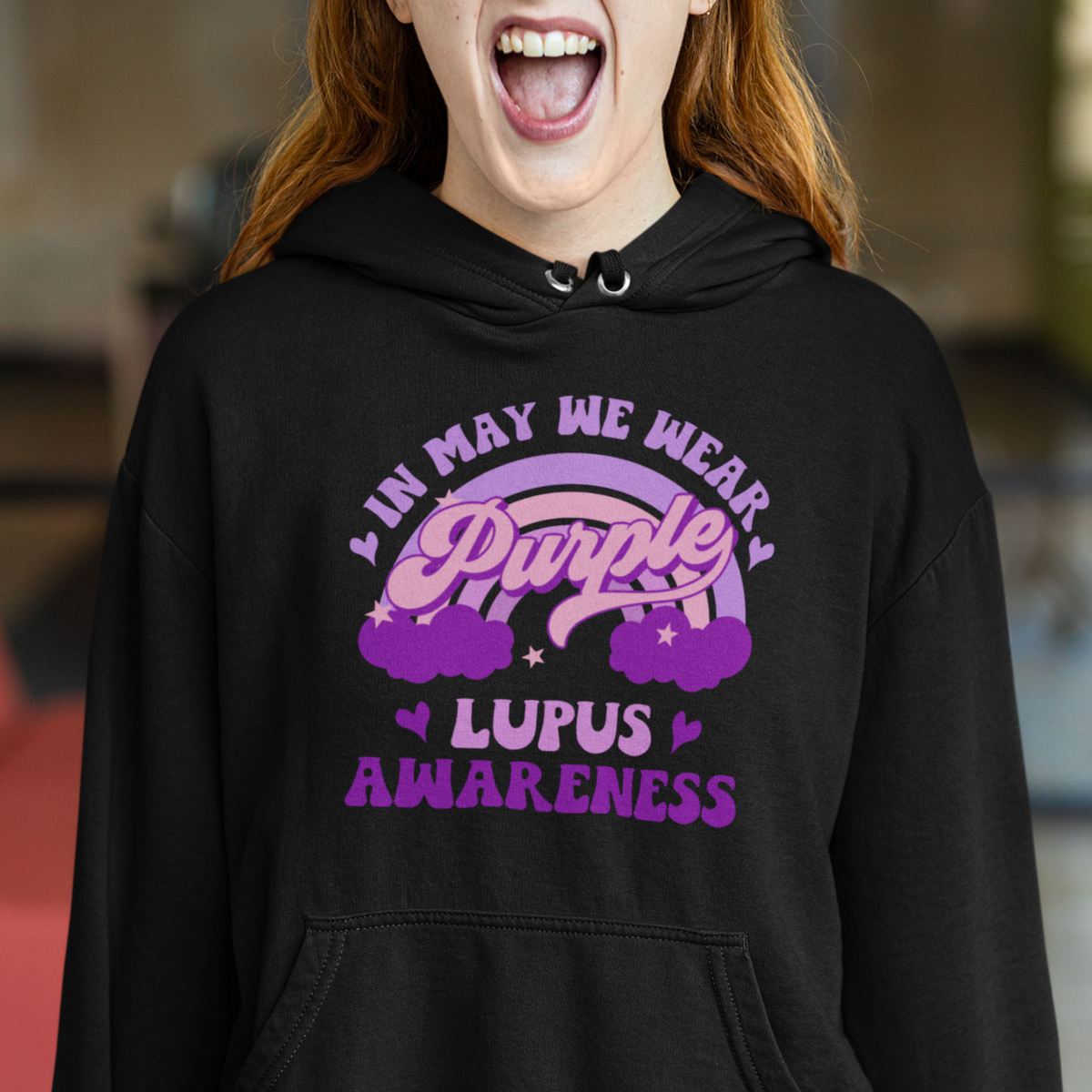 Lupus Awareness Hoodie In May We Wear Purple Lupus Awareness Purple Ribbon Awareness - Wonder Print Shop