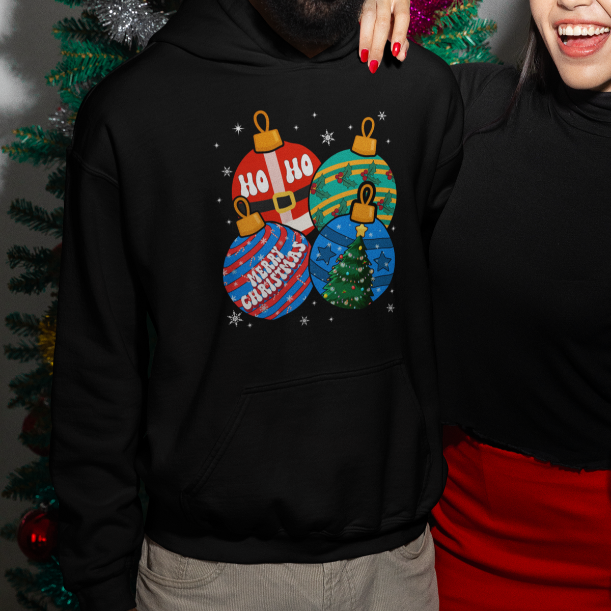 Retro Groovy Merry Christmas Ornament Ho Ho Ho Hoodie - Wonder Print Shop