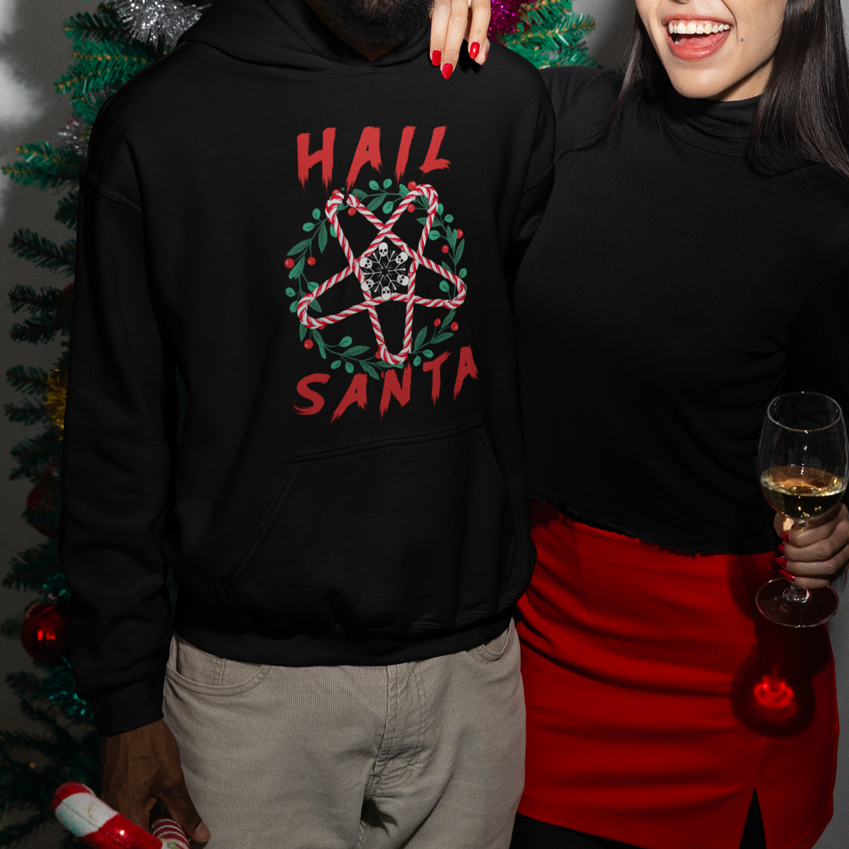 Hail Santa Krampus Ugly Christmas Candy Star Hoodie - Wonder Print Shop