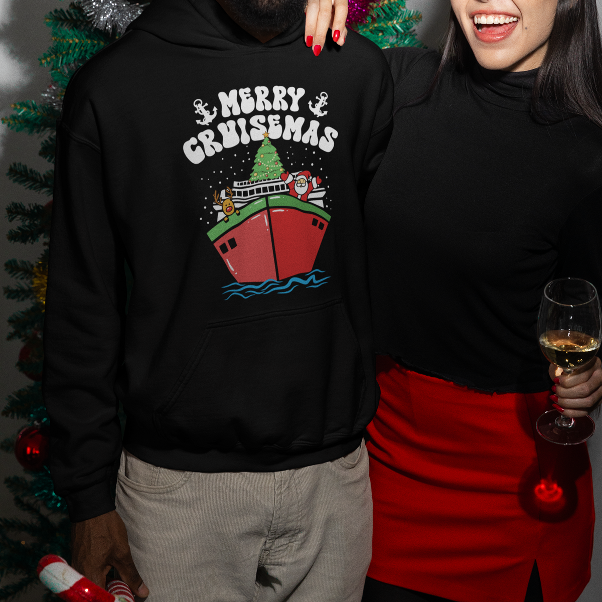 Merry Cruisemas Family Christmas Holiday Santa Reindeer Cruise Ship Hoodie - Wonder Print Shop