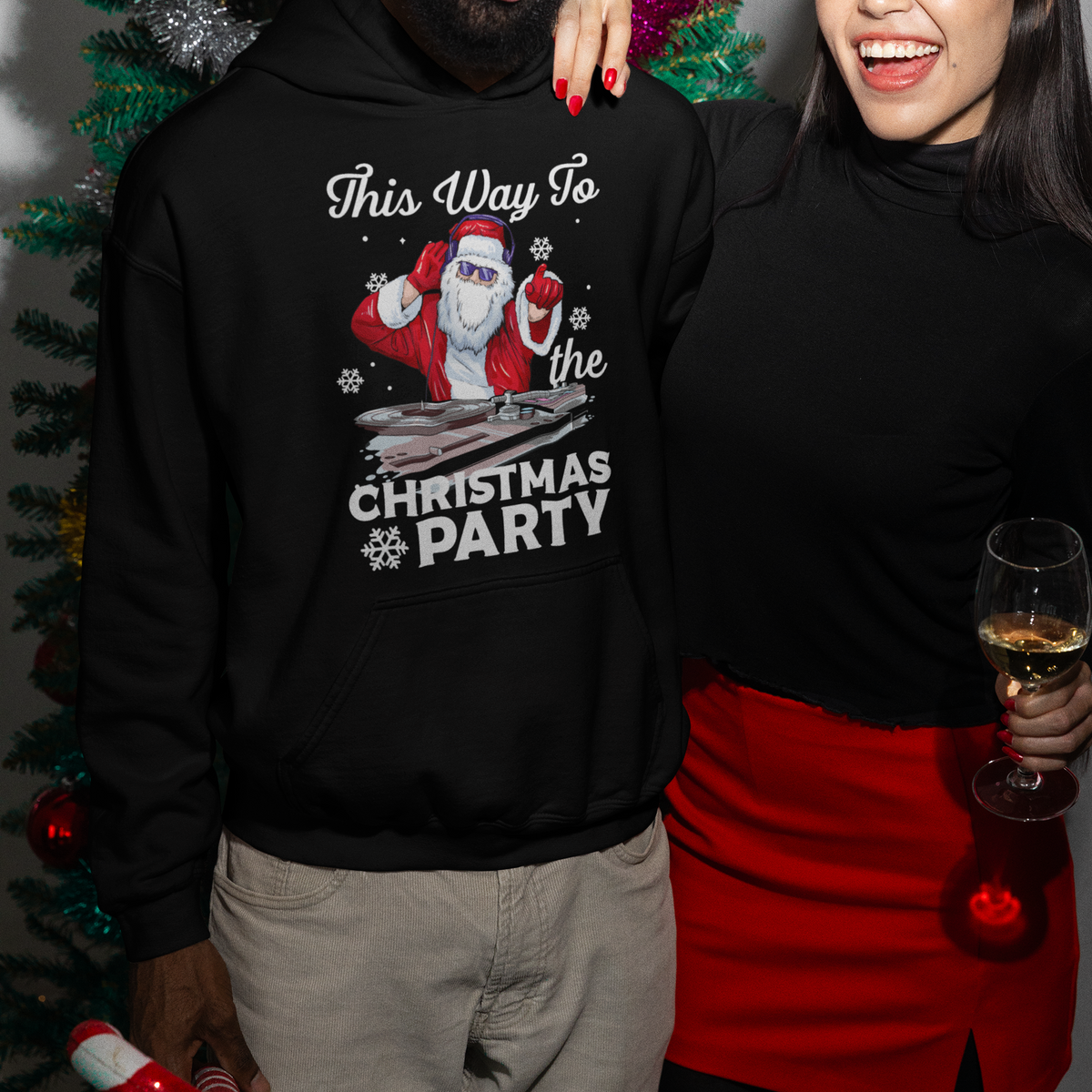 This Way to The Christmas Party Cool Santa DJ Hoodie - Wonder Print Shop