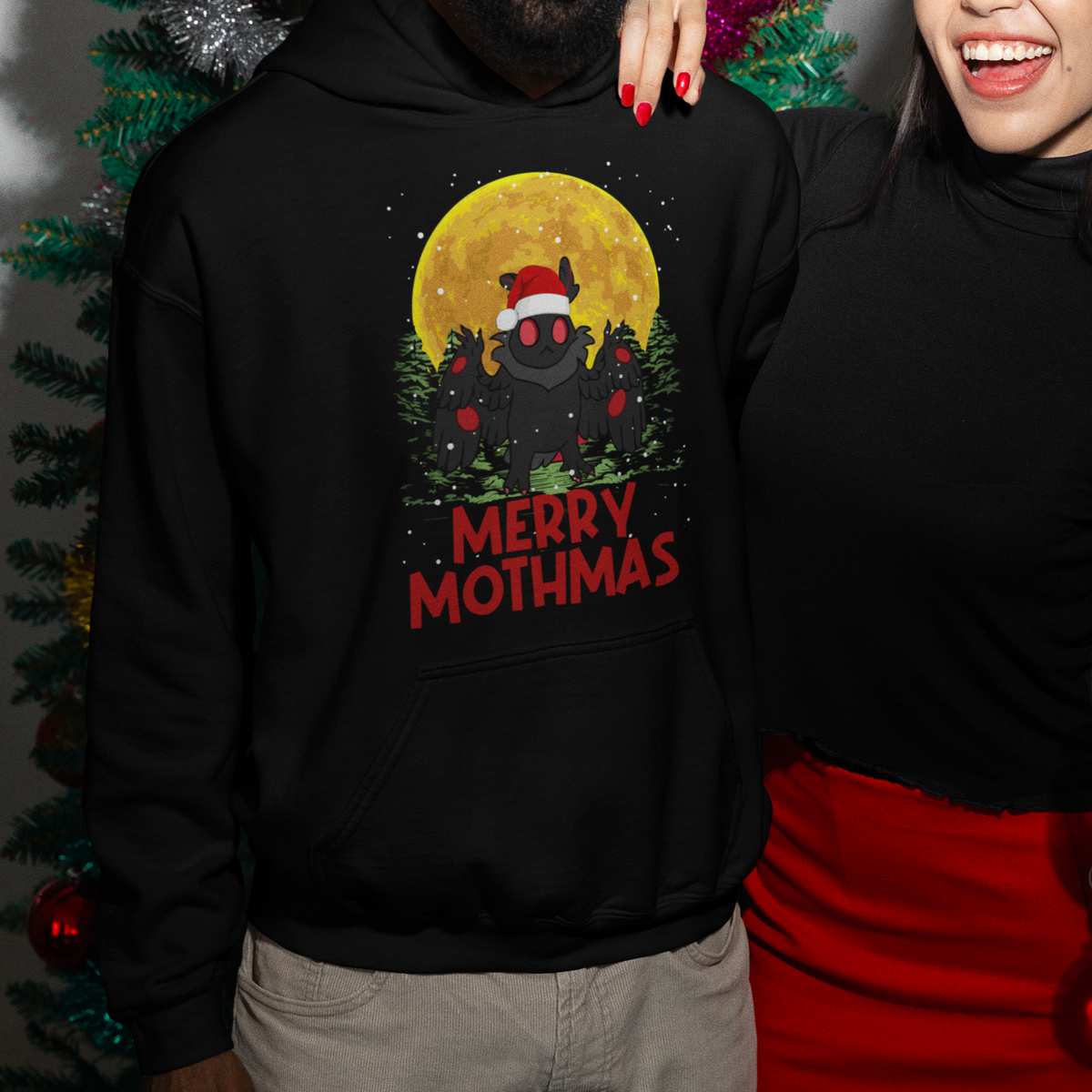 Mothman Christmas Hoodie Funny Merry Mothmas Cryptid Xmas Santa - Wonder Print Shop