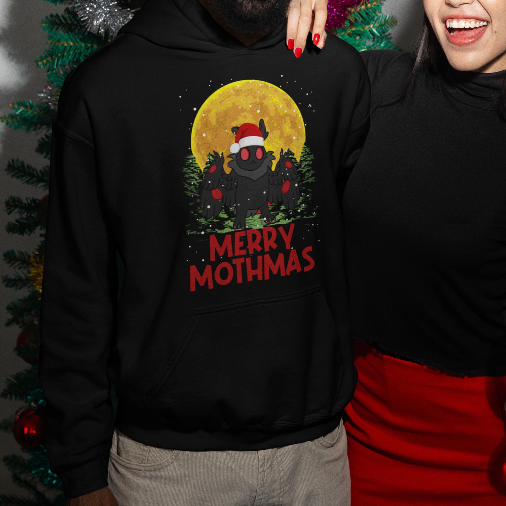 Mothman Christmas Hoodie Funny Merry Mothmas Cryptid Xmas Santa - Wonder Print Shop