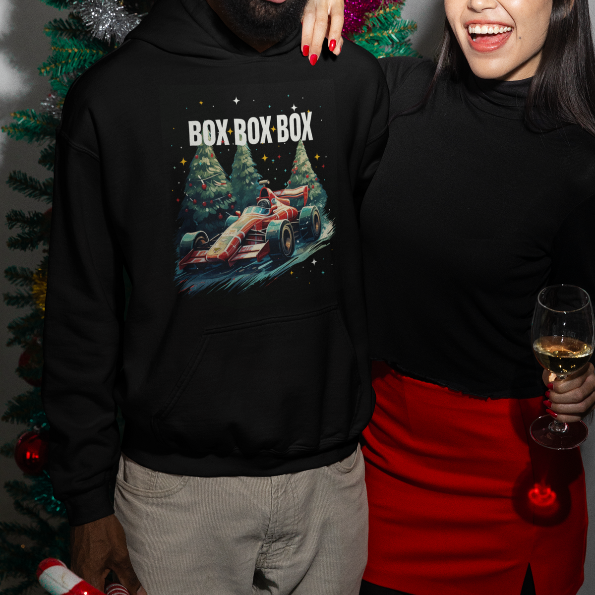 Car Racing Christmas Box Box Box Xmas Tree Colorful Light Hoodie - Wonder Print Shop