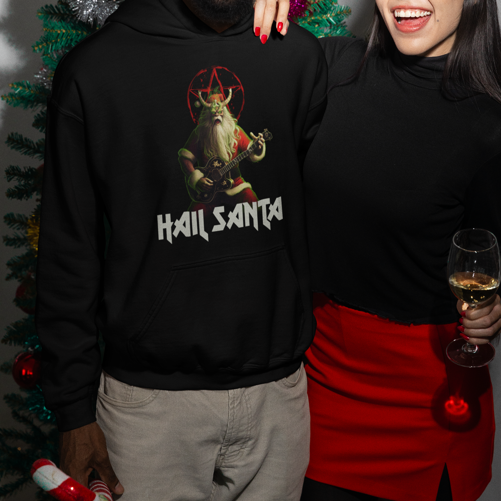 Hail Santa Sleigher Heavy Metal Ugly Christmas Hoodie TS09