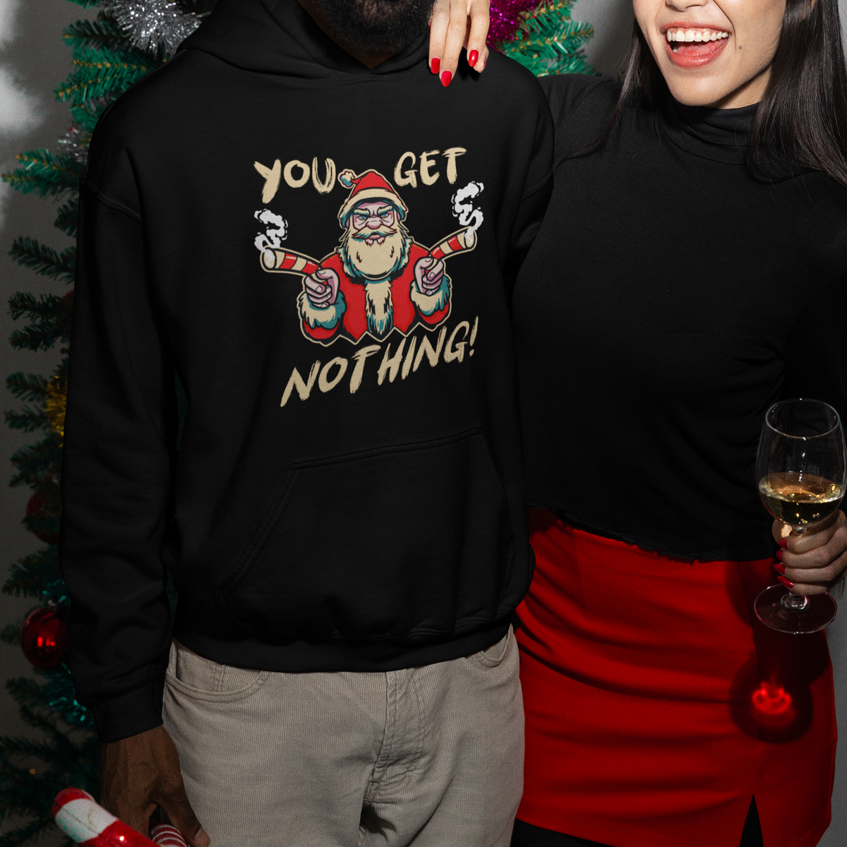 Christmas Hoodie Angry Santa Candy Gun You Get Nothing Cool Gangsta - Wonder Print Shop