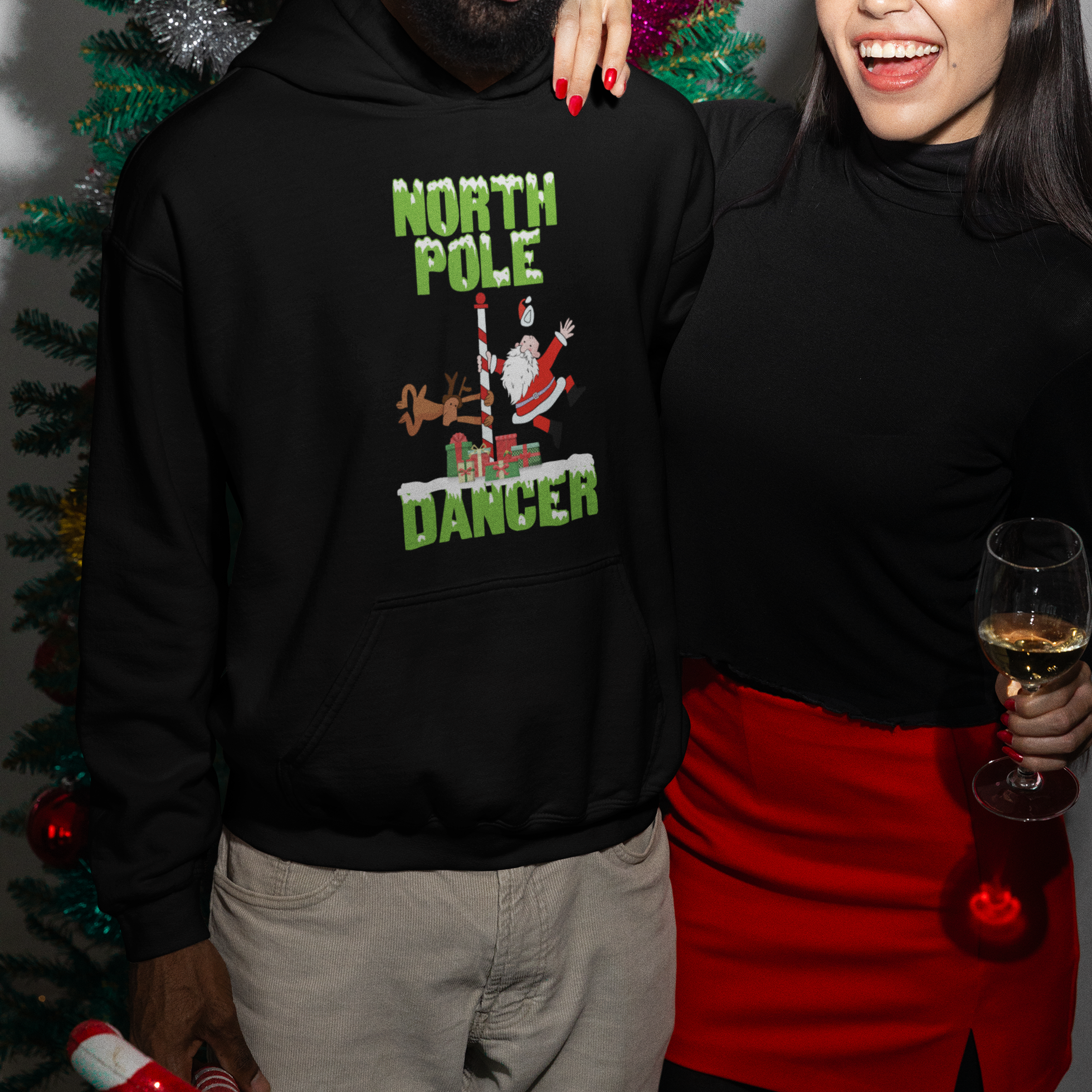 Chrsitmas Hoodie North Pole Dancer Reindeer Santa Ugly Xmas - Wonder Print Shop