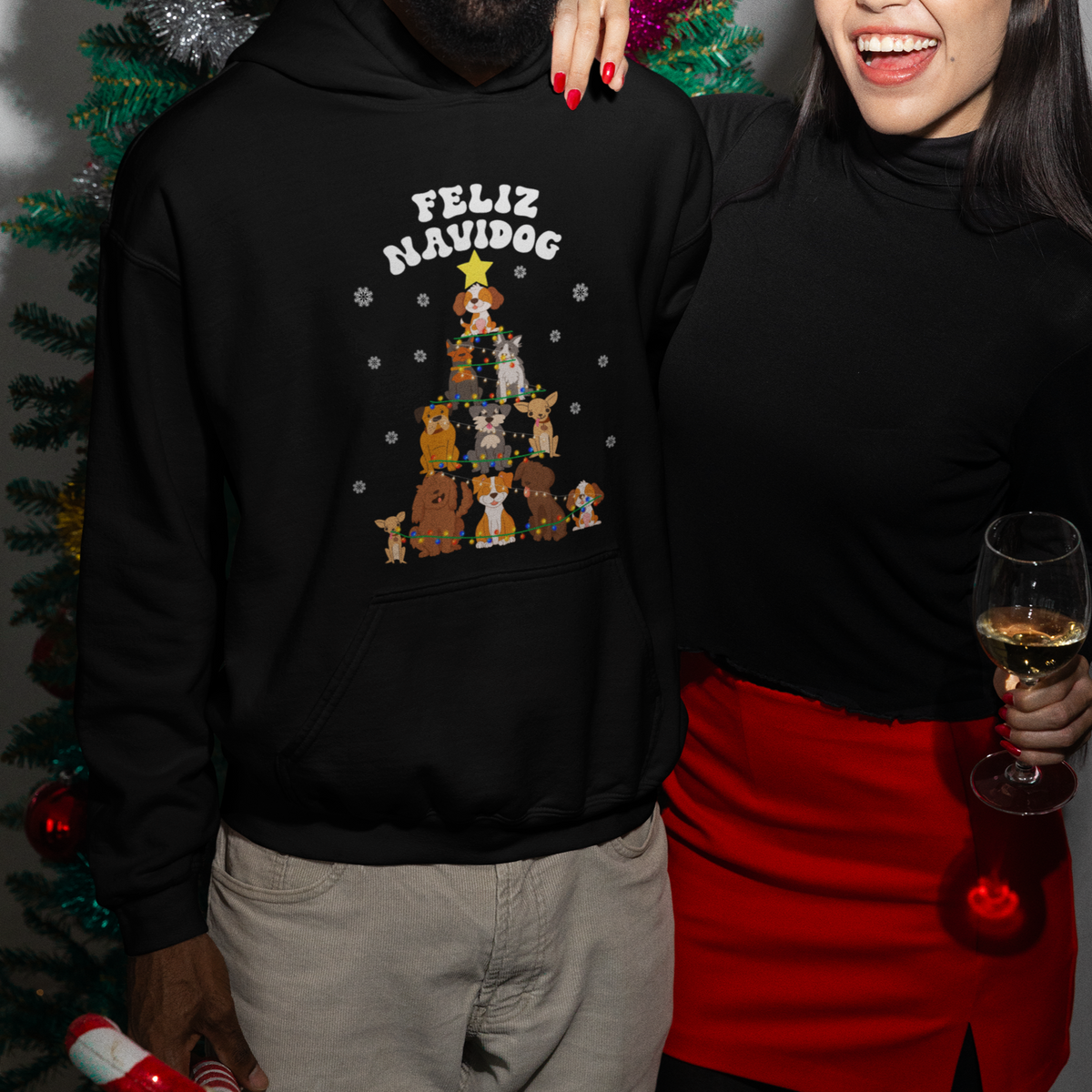 Feliz Navidog Dog Christmas Tree Hoodie - Wonder Print Shop