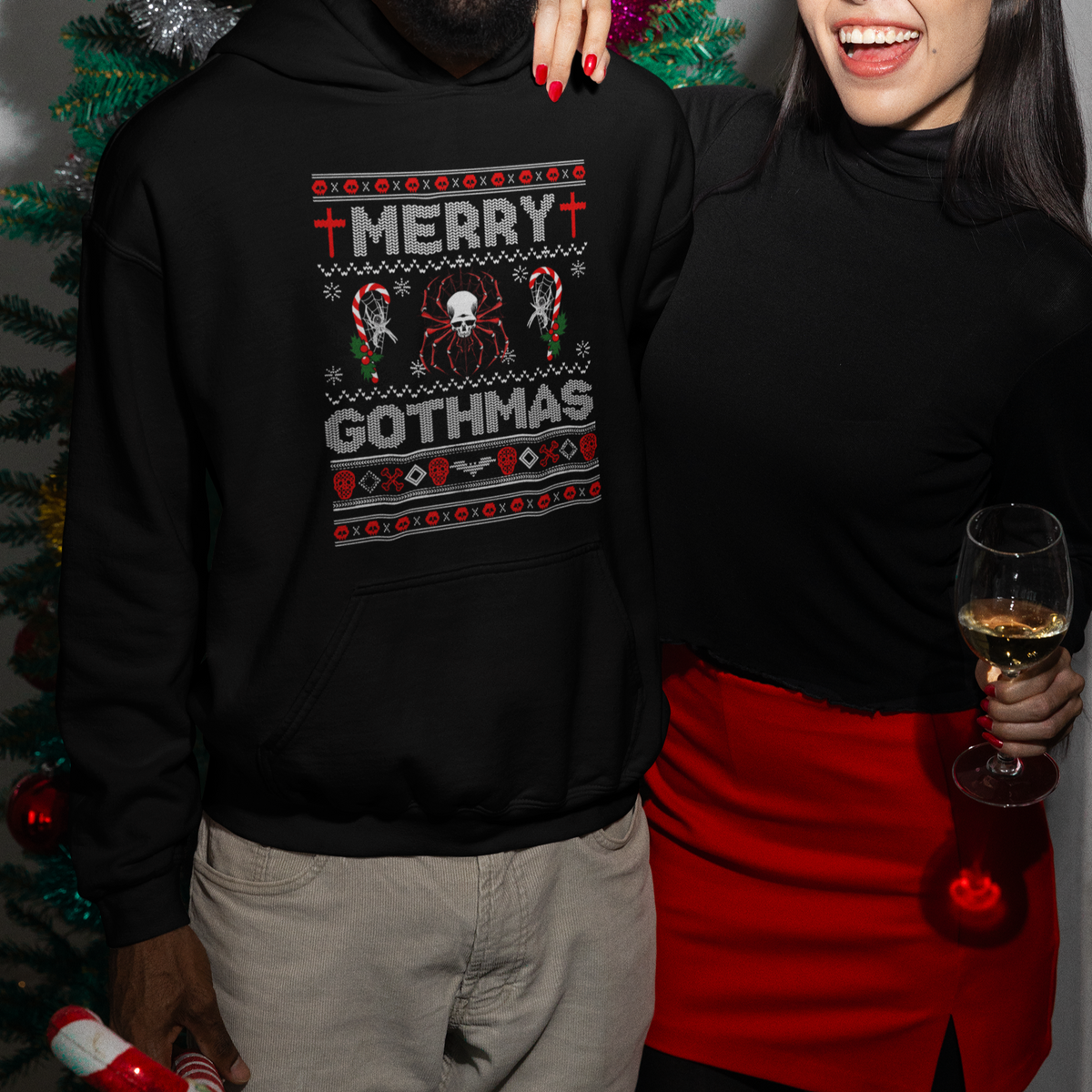 Merry Gothmas Goth Christmas Spider Skulls Hoodie - Wonder Print Shop