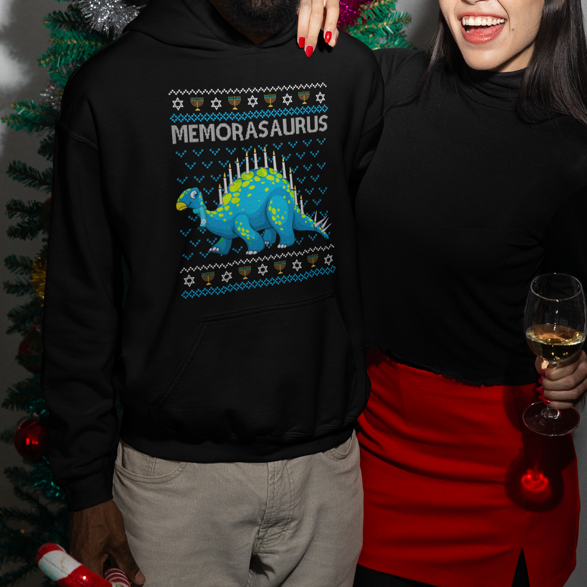 Menorasaurus Menorah Dino Hanukkah Dinosaur Hoodie - Wonder Print Shop