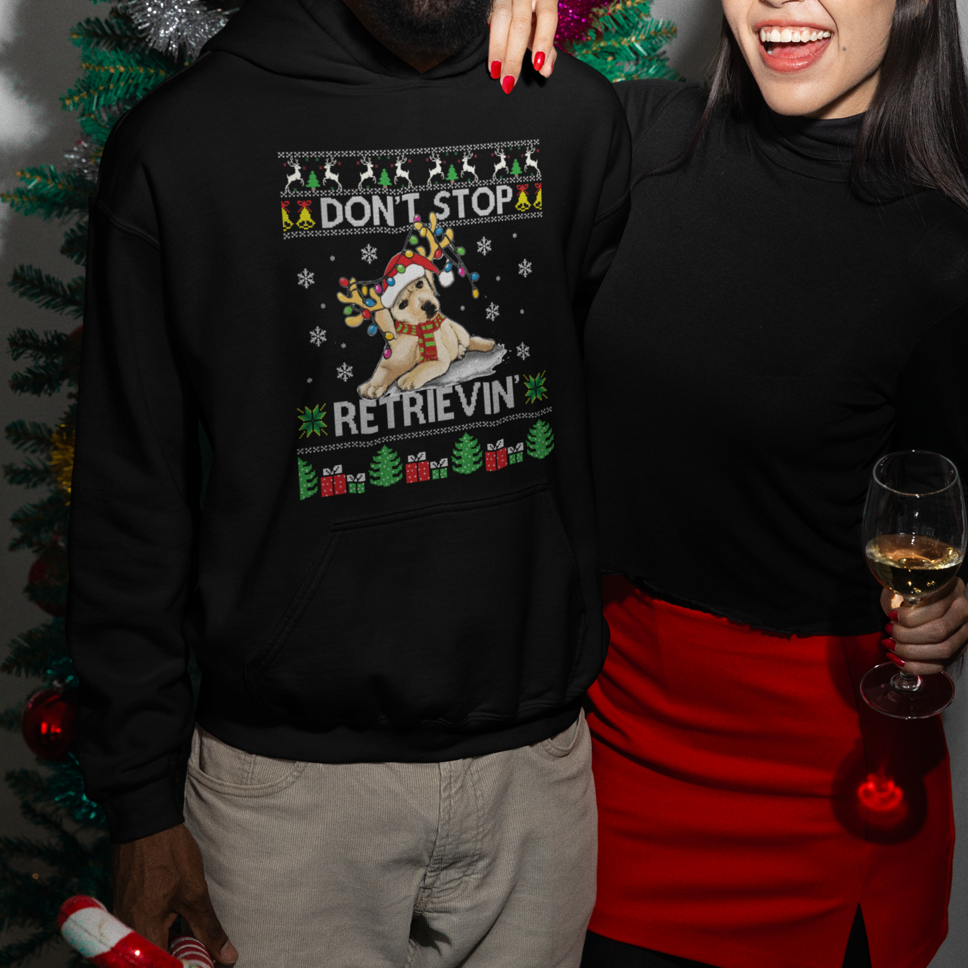 Don't Stop Retrievin Golden Retriever Ugly Christmas Hoodie - Wonder Print Shop