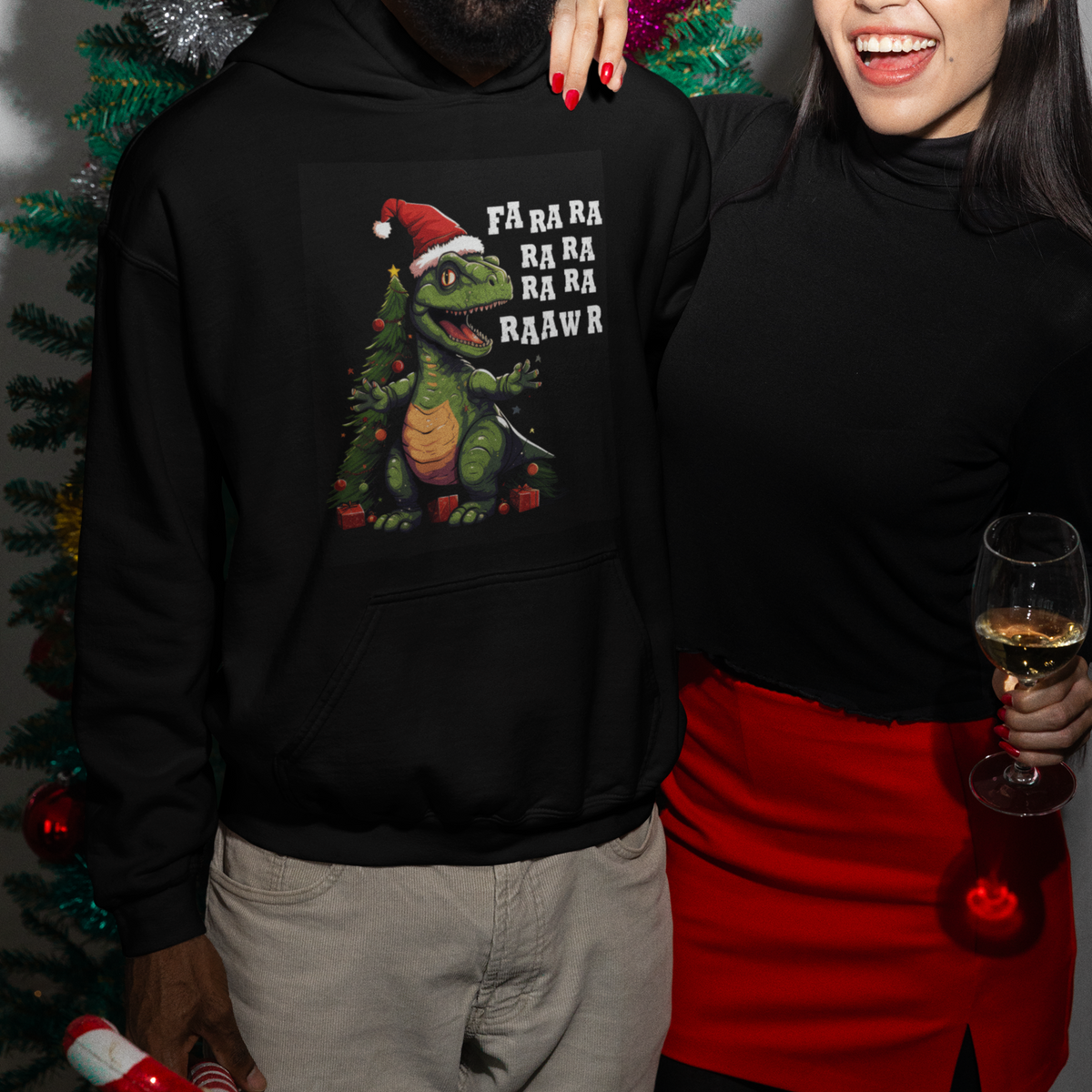 Dinosaur Christmas Hoodie Fa Ra Ra Ra Rawr Xmas Tree Santa Rex Lover - Wonder Print Shop