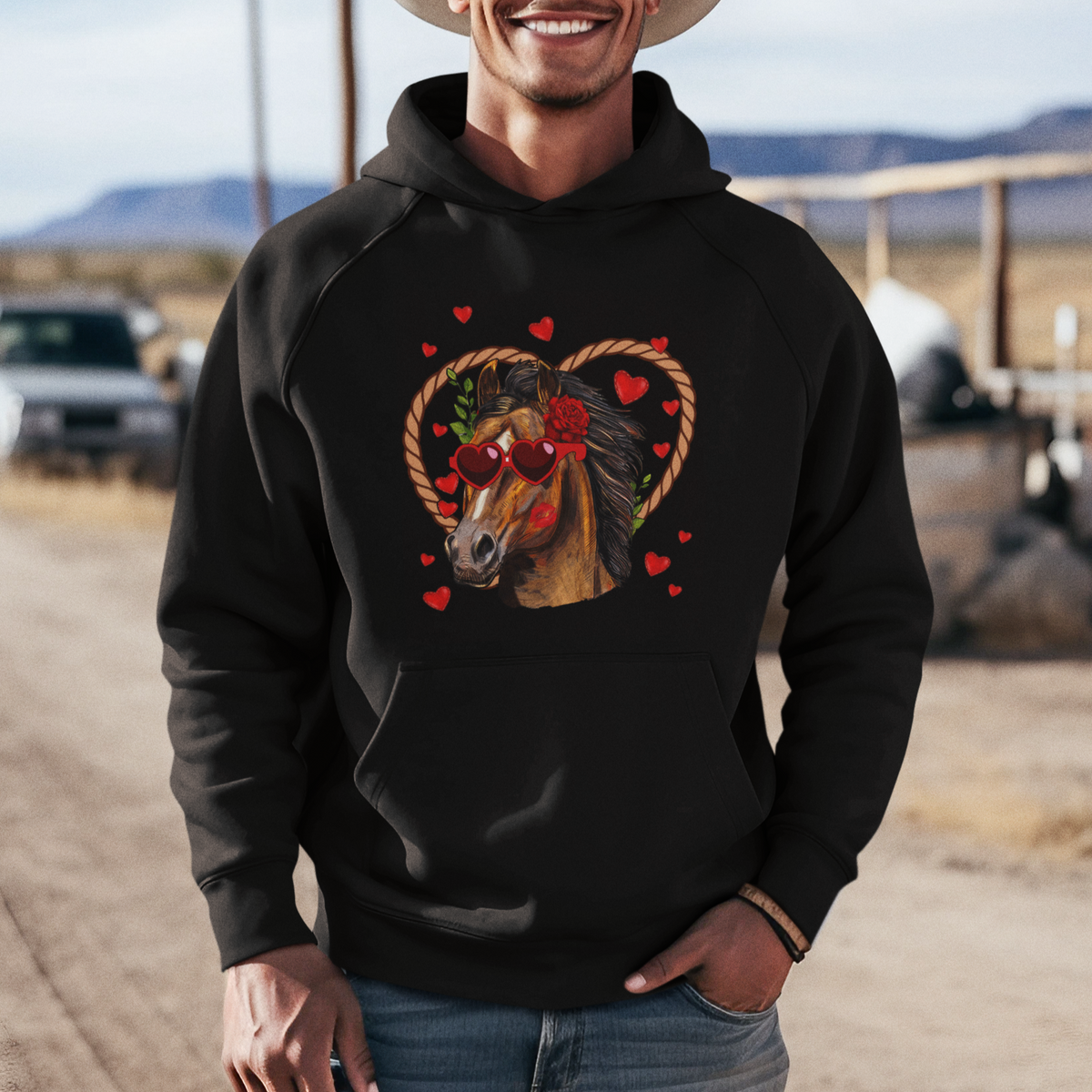 Valentine's Day Hoodie Funny Cute Horse Cowboy Western - Wonder Print Shop