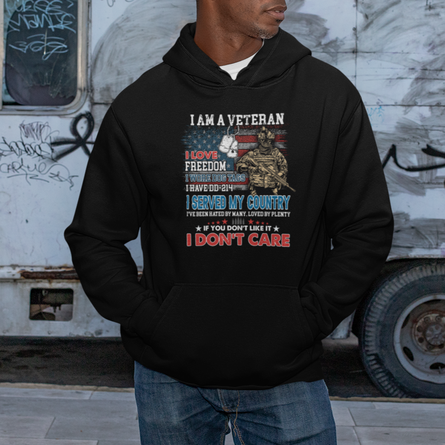 Veteran Pride Hoodie I Am A Veteran Love Freedom And Wore Dog Tags I Have DD-214 - Wonder Print Shop