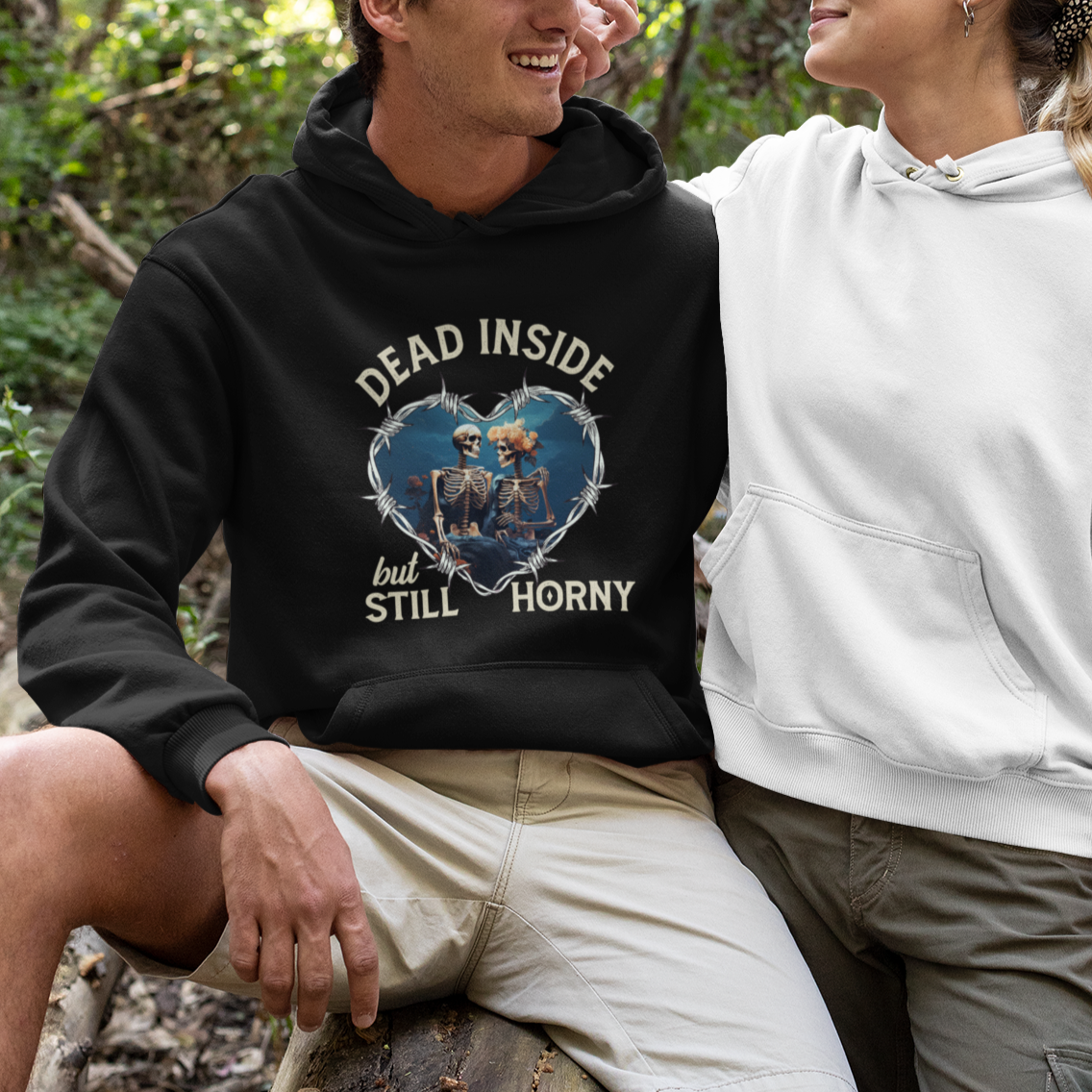 Dead Inside But Still Horny Skeleton Couple Valentine's Day Hoodie - Wonder Print Shop
