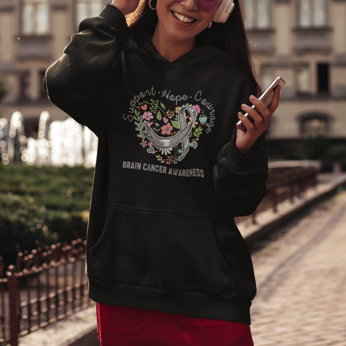 Brain Cancer Hoodie Brain Cancer Awareness Support Hope Courage Grey Ribbon - Wonder Print Shop