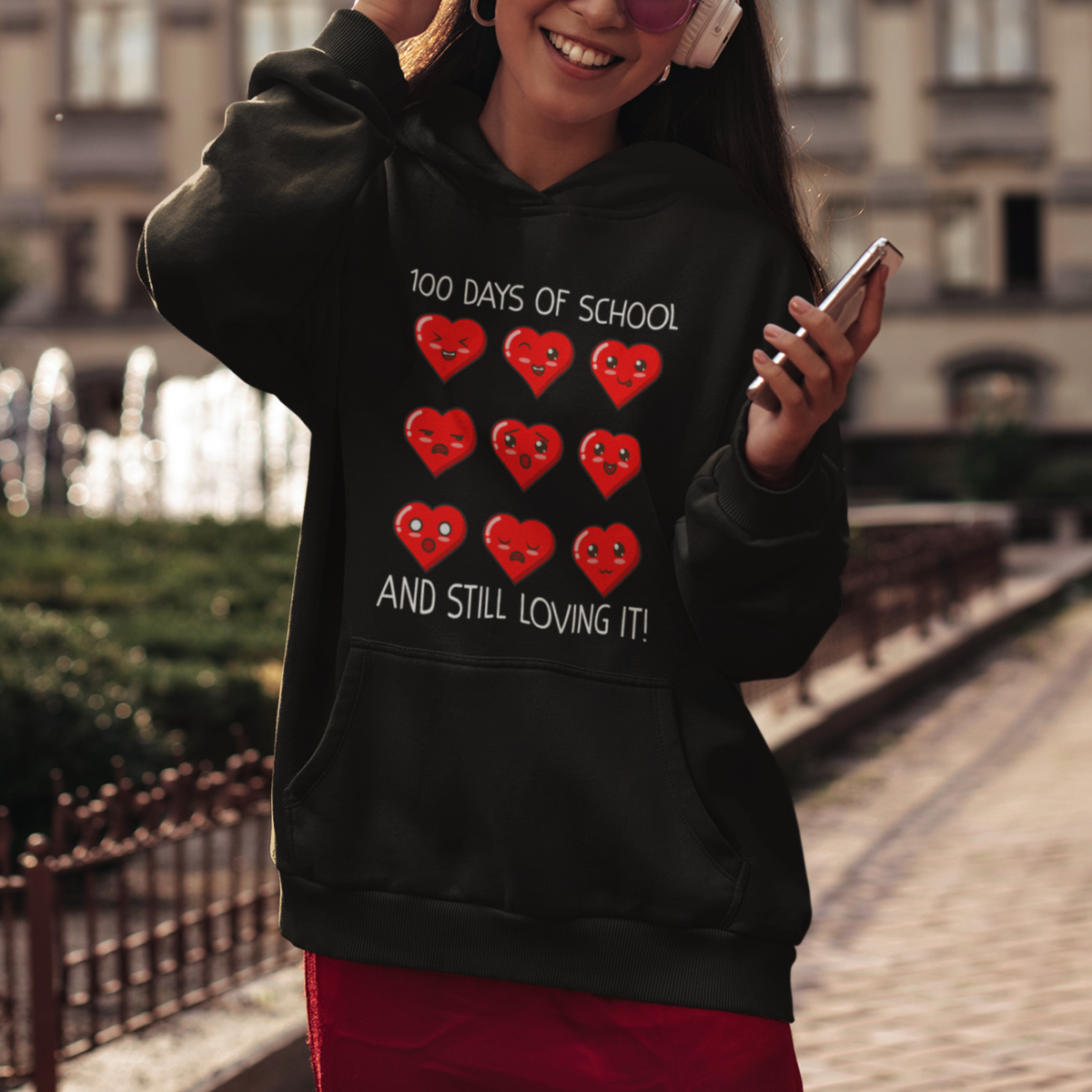 100 Days of School Hoodie Still Loving It Cute Hearts - Wonder Print Shop