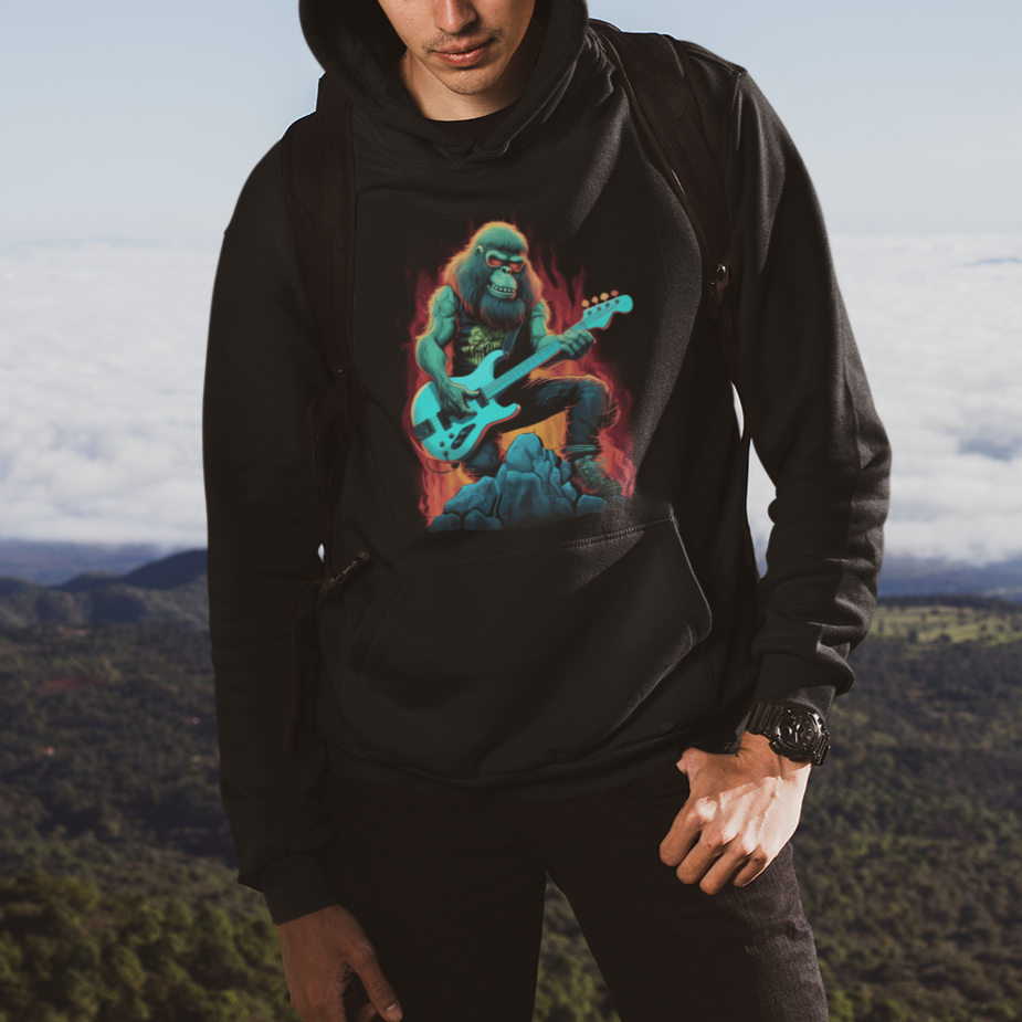 Rocking On Bigfoot Sasquatch Loves Rock And Roll Hoodie - Wonder Print Shop