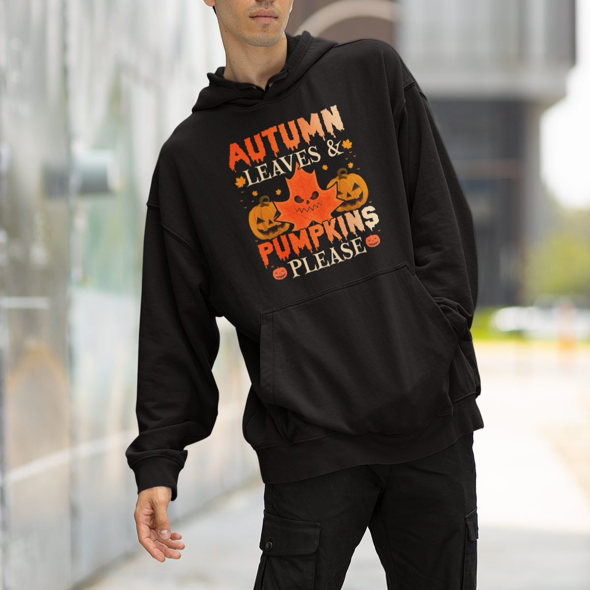 Fall Vibes Hoodie Autumn Leaves And Pumpkin Please Scary Pumpkin Halloween - Wonder Print Shop