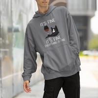Cat Lover Hoodie It's Fine I'm Fine Everything is Fine Funny Black Cat - Wonder Print Shop