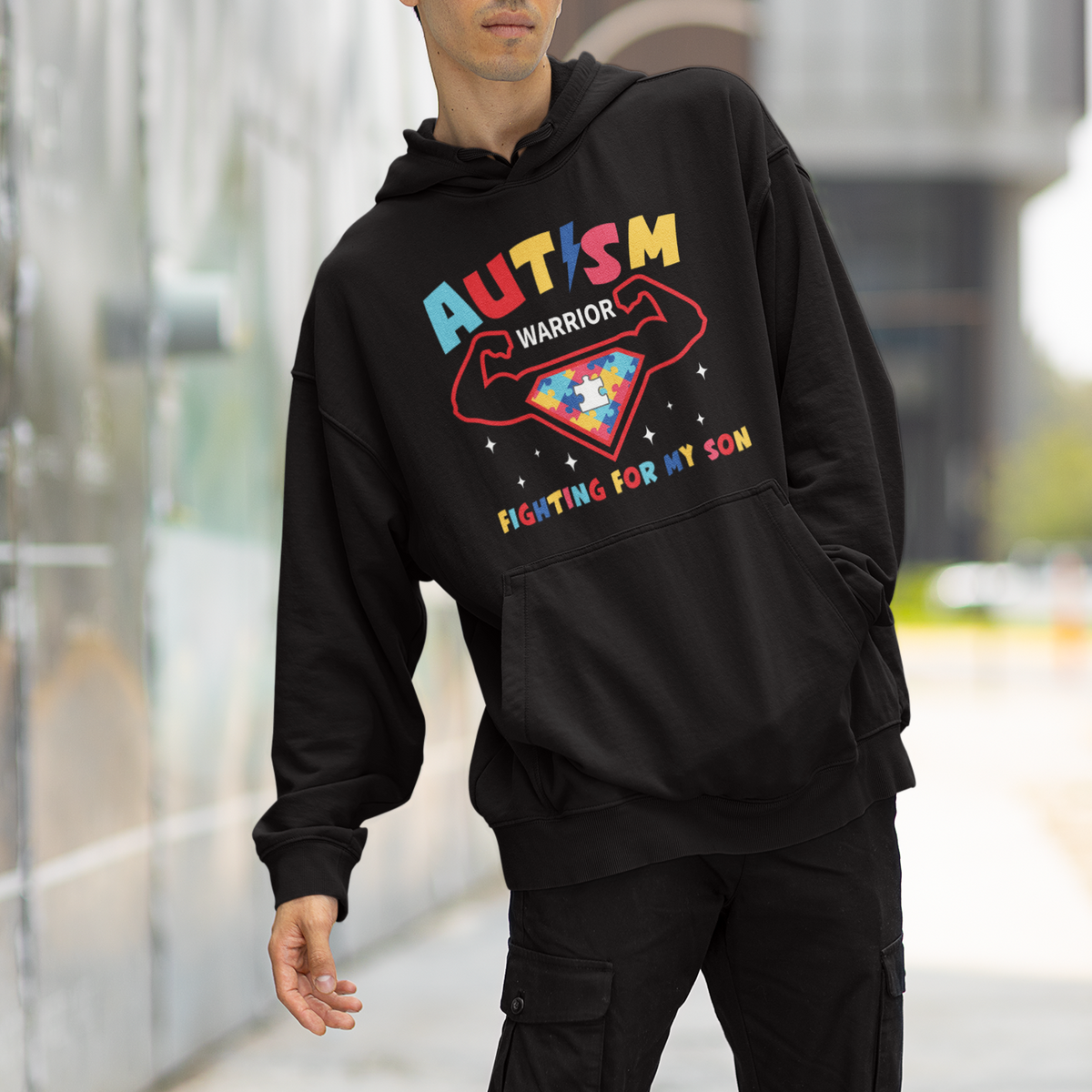 Autism Warrior Superhero Fighting For My Son Mom Dad Parents Hoodie - Wonder Print Shop