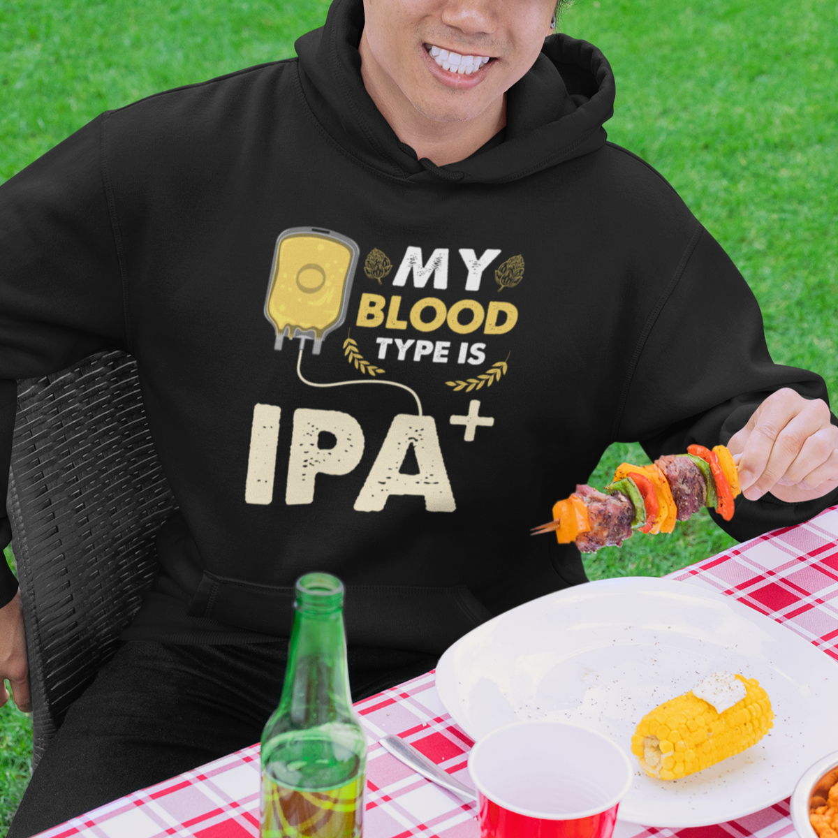 Beer Lover Hoodie My Blood Type Is IPA+ Funny IPA Positive Craft Beer Lovers - Wonder Print Shop