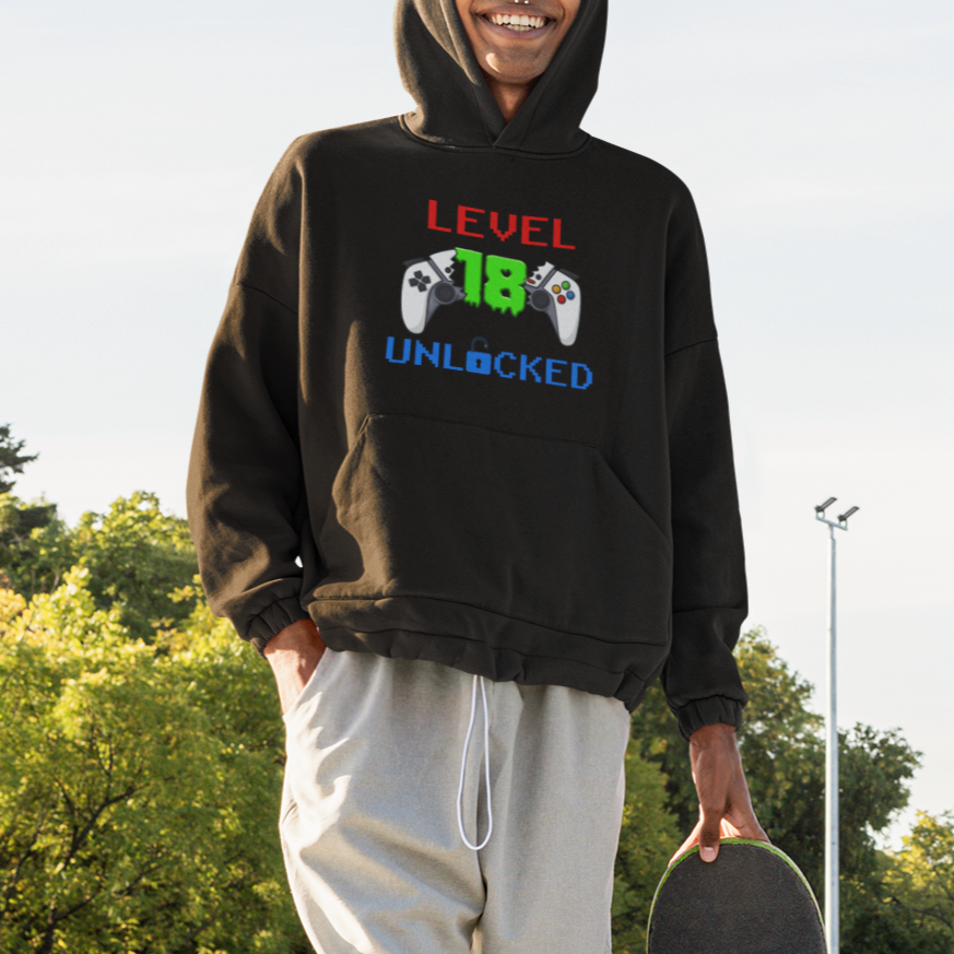 Gamer Birthday Hoodie Day Of Birth Level 18 Unlocked Video Game - Wonder Print Shop