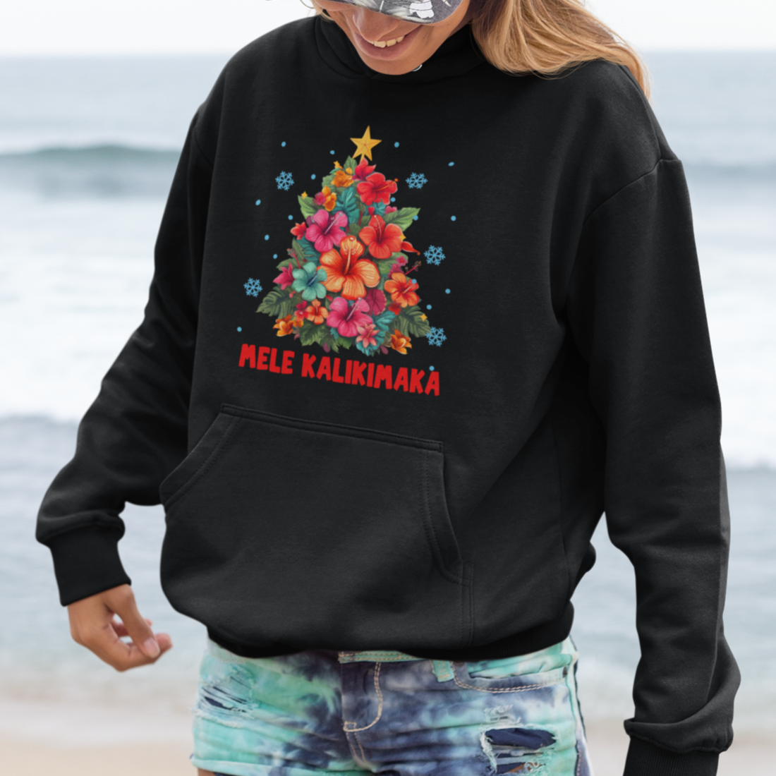 Tropical Hawaiian Hibiscus Christmas Tree Mele Kalikimaka Hoodie - Wonder Print Shop