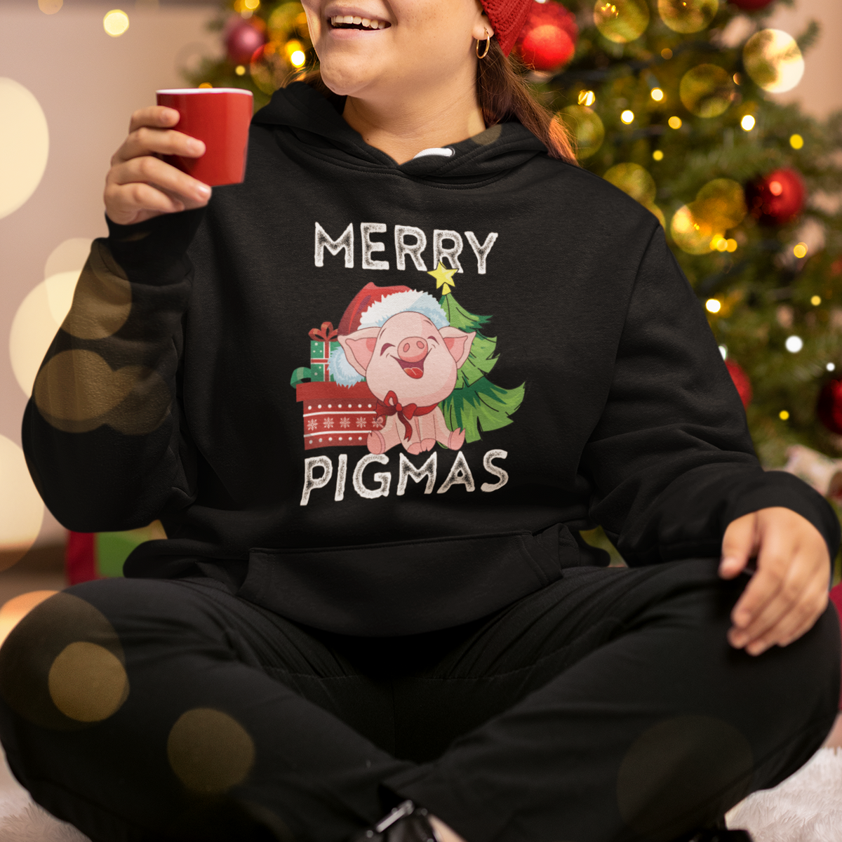 Merry Pigmas Pig Santa Christmas Light Farmer Hoodie - Wonder Print Shop