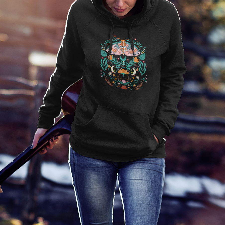 Moth Hoodie Retro Boho Floral Celestial Moth Scandinavian Botanical Nature Cecropia Moth Cottagecore Night Butterfly Astrology Shirt for Women, Moth T-shirt, Spirituality Shirt - Wonder Print Shop