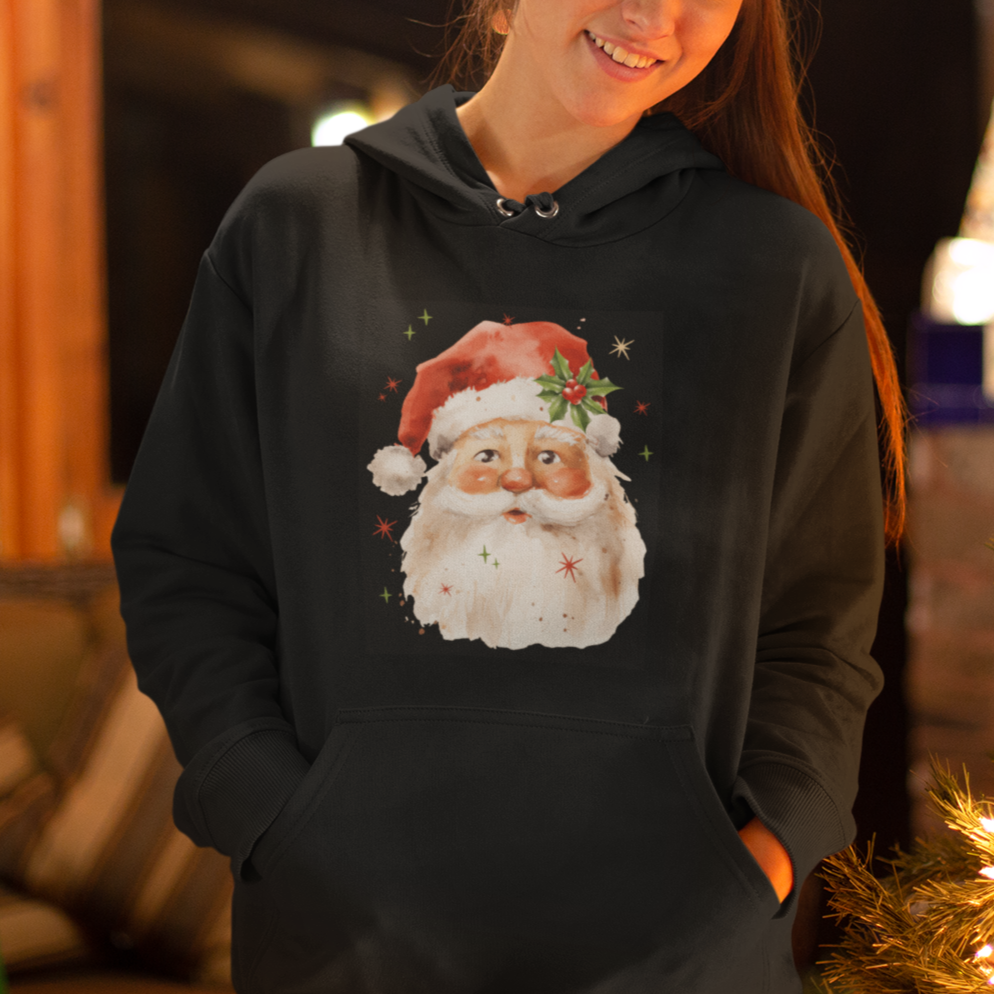 Retro Vintage Christmas Santa Claus Face Xmas Old Fashioned Hoodie - Wonder Print Shop