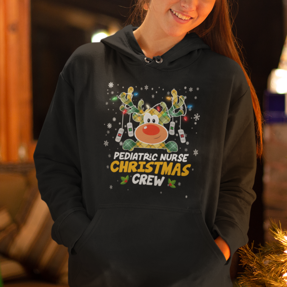 Pediatric Nurse Christmas Crew Cute Reindeer Light Hoodie - Wonder Print Shop