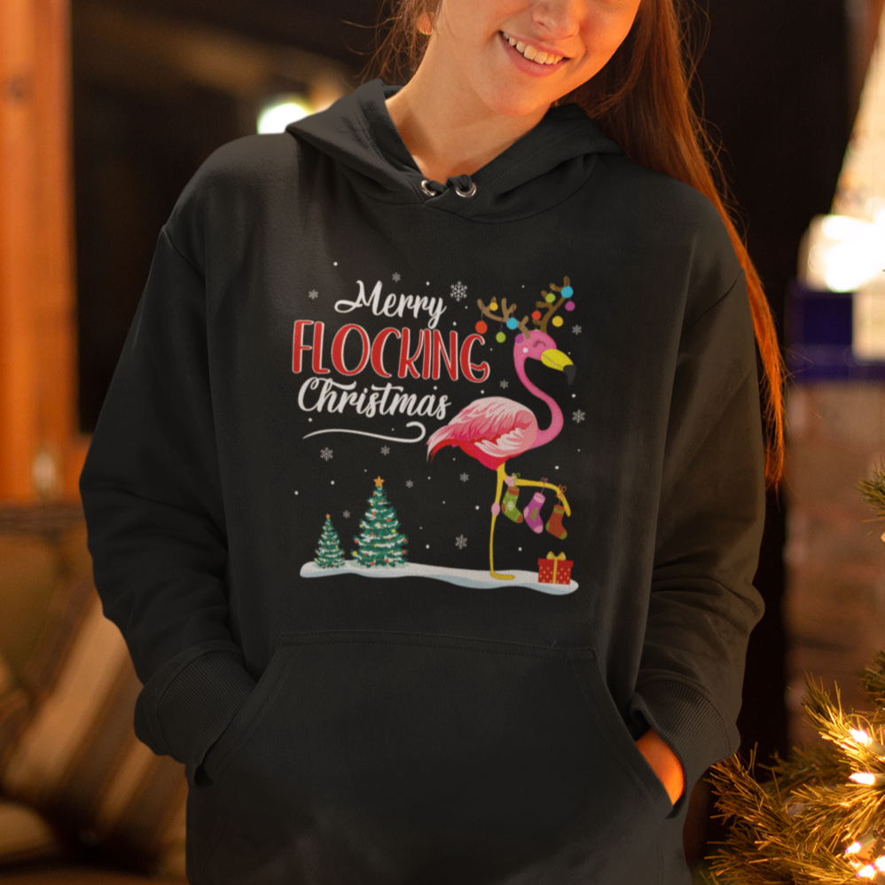 Merry Flocking Christmas Pink Flamingo Funny Xmas Socks Hoodie - Wonder Print Shop