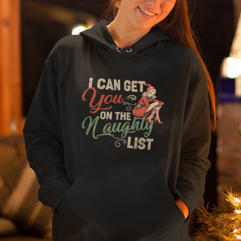 I Can Get You On The Naughty List Santa Lady Vintage Christmas Hoodie - Wonder Print Shop